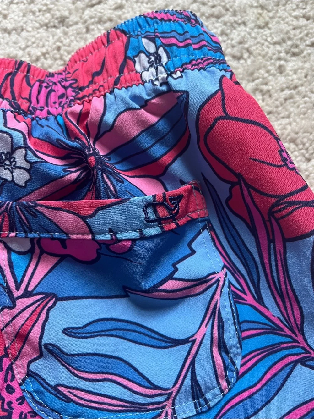 Vineyard Vines Girls Blue & Pink Floral Drawstring Shorts